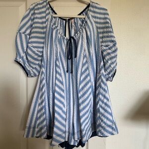 Blue and White Striped Romper